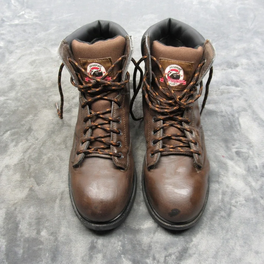 Brahma Work Boots Men 12 Brown Leather Steel Toe Oil Slip Resistant Lace Logger